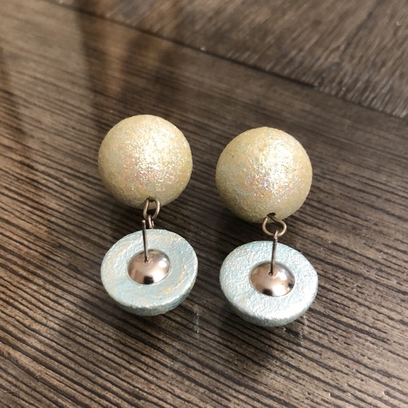 Vintage Light Blue Splatter & Glitter Bead / Ball Drop Earrings - Picture 6 of 13